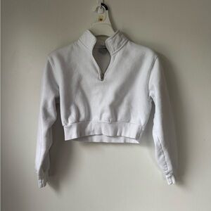 TNA White Cropped Mandarin Collar Hoodie